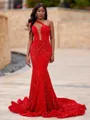 Breathtaking Mermaid One-Shoulder Court Train Velvet Sequins Prom Dress