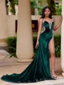 Show-stopping Sheath Sweetheart Beading Court Train Velvet Prom Dress