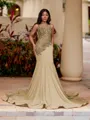 Mesmerizing Mermaid Scoop Beading Sweep Train Jersey Prom Dress