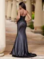 Striking Sheath Straight Appliques Lace Sweep Train Corset Prom Dress