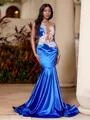 Magnificent Mermaid Scoop Appliques Lace Floor-Length Prom Dress