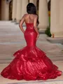 Splendiferous Mermaid Scoop Cascading Ruffles Sweep Train Sequins Prom Dress