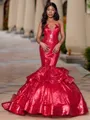 Splendiferous Mermaid Scoop Cascading Ruffles Sweep Train Sequins Prom Dress