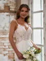 Sheath/Column Chic V-neck Stretch Crepe Cathedral Train Wedding Dress With Appliques Lace