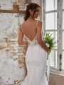 Sheath/Column Chic V-neck Stretch Crepe Cathedral Train Wedding Dress With Appliques Lace