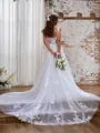 Exquisite A-line Off-the-Shoulder Tulle Cathedral Train Corset Wedding Dress With Slit