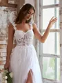 Exquisite A-line Off-the-Shoulder Tulle Cathedral Train Corset Wedding Dress With Slit