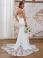 Fashion Sheath/Column Off-the-Shoulder Stretch Crepe Cathedral Train Corset Wedding Dress With Appliques Lace