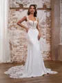 Fashion Sheath/Column Off-the-Shoulder Stretch Crepe Cathedral Train Corset Wedding Dress With Appliques Lace
