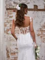 Fashion Sheath/Column Off-the-Shoulder Stretch Crepe Cathedral Train Corset Wedding Dress With Appliques Lace