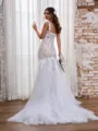 Flattering Trumpet/Mermaid Off-the-Shoulder Tulle Cathedral Train Corset Wedding Dress With Appliques Lace