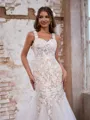 Flattering Trumpet/Mermaid Off-the-Shoulder Tulle Cathedral Train Corset Wedding Dress With Appliques Lace