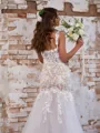 Flattering Trumpet/Mermaid Off-the-Shoulder Tulle Cathedral Train Corset Wedding Dress With Appliques Lace