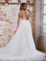 Charming A-line Spaghetti Straps Tulle Chapel Train Corset Wedding Dress With Slit
