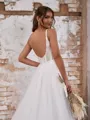 Charming A-line Spaghetti Straps Tulle Chapel Train Corset Wedding Dress With Slit