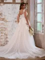A-line Elegant Off-the-Shoulder Tulle Cathedral Train Wedding Dress With Appliques Lace