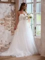 Unique A-line Spaghetti Straps Tulle Court Train Corset Wedding Dress With Appliques Lace