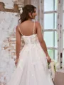 Unique A-line Spaghetti Straps Tulle Court Train Corset Wedding Dress With Appliques Lace