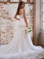 Trumpet/Mermaid Exquisite Off-the-Shoulder Tulle Cathedral Train Corset Wedding Dress With Appliques Lace
