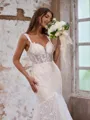 Trumpet/Mermaid Exquisite Off-the-Shoulder Tulle Cathedral Train Corset Wedding Dress With Appliques Lace