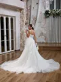 A-line Chic Off-the-Shoulder Tulle Chapel Train Wedding Dress With Slit