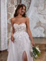A-line Delicate Sweetheart Tulle Cathedral Train Corset Wedding Dress With Slit