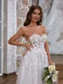 A-line Delicate Sweetheart Tulle Cathedral Train Corset Wedding Dress With Slit