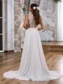A-line Fashion V-neck Chiffon Sweep Train Wedding Dress With Appliques Lace