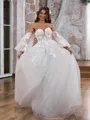 A-line Classy Sweetheart Long Sleeves Tulle Chapel Train Corset Convertible Wedding Dress With Appliques Lace