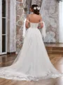 A-line Charming Cold Shoulder Tulle Chapel Train Wedding Dress With Pockets