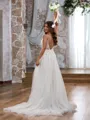A-line Elegant V-neck Tulle Chapel Train Wedding Dress With Appliques Lace