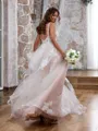 Glam A-line Straps Tulle Chapel Train Corset Wedding Dress With Appliques Lace