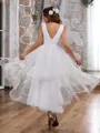 Princess A-line V-neck Asymmetrical Tulle Wedding Dress With Pleated