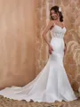 Fitted Trumpet/Mermaid Spaghetti Straps Satin Chapel Train Corset Wedding Dress With Appliques Lace