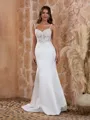 Fitted Trumpet/Mermaid Spaghetti Straps Satin Chapel Train Corset Wedding Dress With Appliques Lace