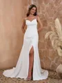 Sheath/Column Charming Spaghetti Straps Stretch Crepe Court Train Wedding Dress With Slit