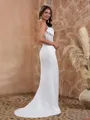 Unique Sheath/Column Spaghetti Straps Charmeuse Sweep Train Corset Wedding Dress With Slit