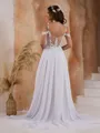 A-line Trendy Cold Shoulder Chiffon Sweep Train Wedding Dress With Slit