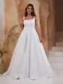 Dreamy A-line Square Satin Court Train Wedding Dress With Pockets