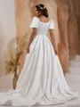 Gorgeous Ball Gown Square Short Sleeves Charmeuse Chapel Train Wedding Dress