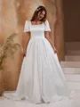 Gorgeous Ball Gown Square Short Sleeves Charmeuse Chapel Train Wedding Dress