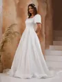 Gorgeous Ball Gown Square Short Sleeves Charmeuse Chapel Train Wedding Dress