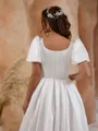 Gorgeous Ball Gown Square Short Sleeves Charmeuse Chapel Train Wedding Dress