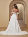 Dazzling A-line Off-the-Shoulder Chiffon Court Train Wedding Dress With Appliques Lace