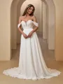 Dazzling A-line Off-the-Shoulder Chiffon Court Train Wedding Dress With Appliques Lace