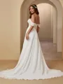 Dazzling A-line Off-the-Shoulder Chiffon Court Train Wedding Dress With Appliques Lace