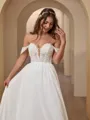 Dazzling A-line Off-the-Shoulder Chiffon Court Train Wedding Dress With Appliques Lace