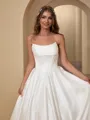 Pretty A-line Straight Satin Sweep Train Corset Wedding Dress With Pleated