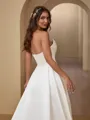 Pretty A-line Straight Satin Sweep Train Corset Wedding Dress With Pleated