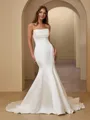 Elegant Trumpet/Mermaid Off-the-Shoulder Satin Chapel Train Convertible Wedding Dress With Pleated